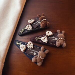Handmade Teddy Bear Hair Clips - Set of 3